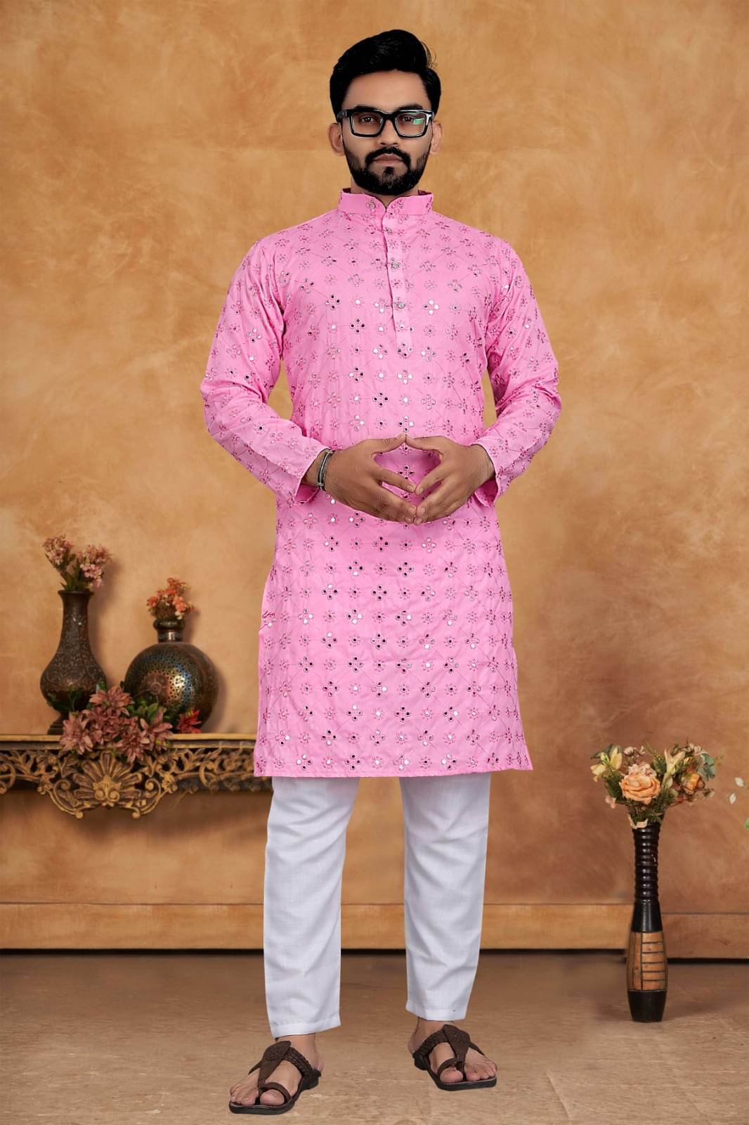 Granth Enterprise Light Pink Cotton Men's Regular Kurta ( Pack of 1 ) Granth Enterprise Light Pink Cotton Men's Regular Kurta ( Pack of 1 )
