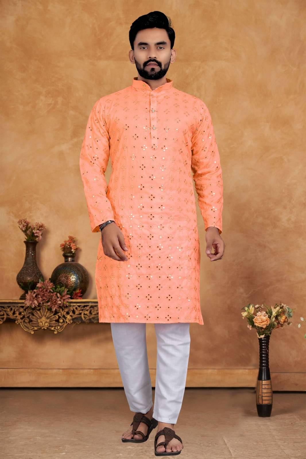     			Granth Enterprise Orange Cotton Men's Regular Kurta ( Pack of 1 )
