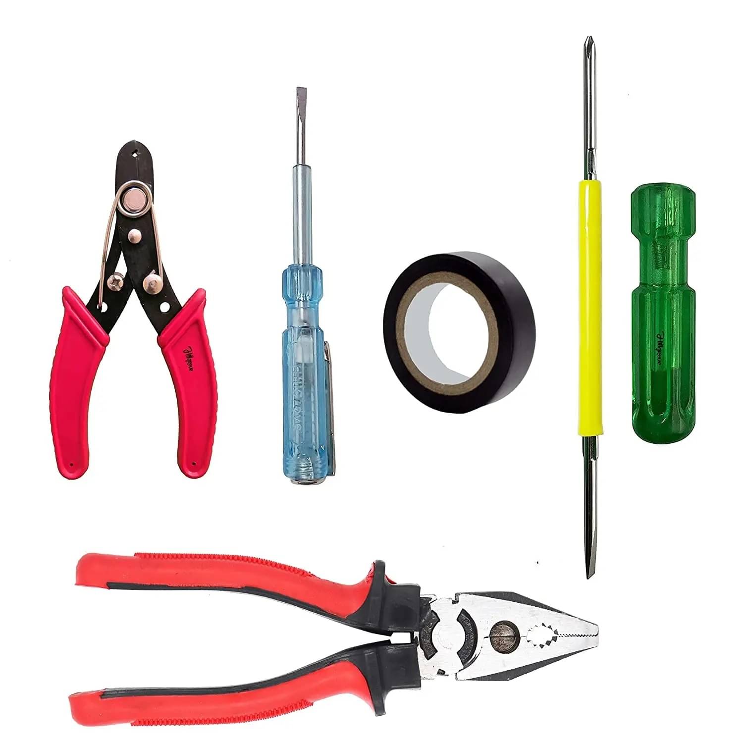     			Hand Tool Kit Heavy Duty Plier (Pilash), Cutter, Tester, Tape & 2in1 Screw Driver. Combination Tools For Domestic & Industrial Purpose.