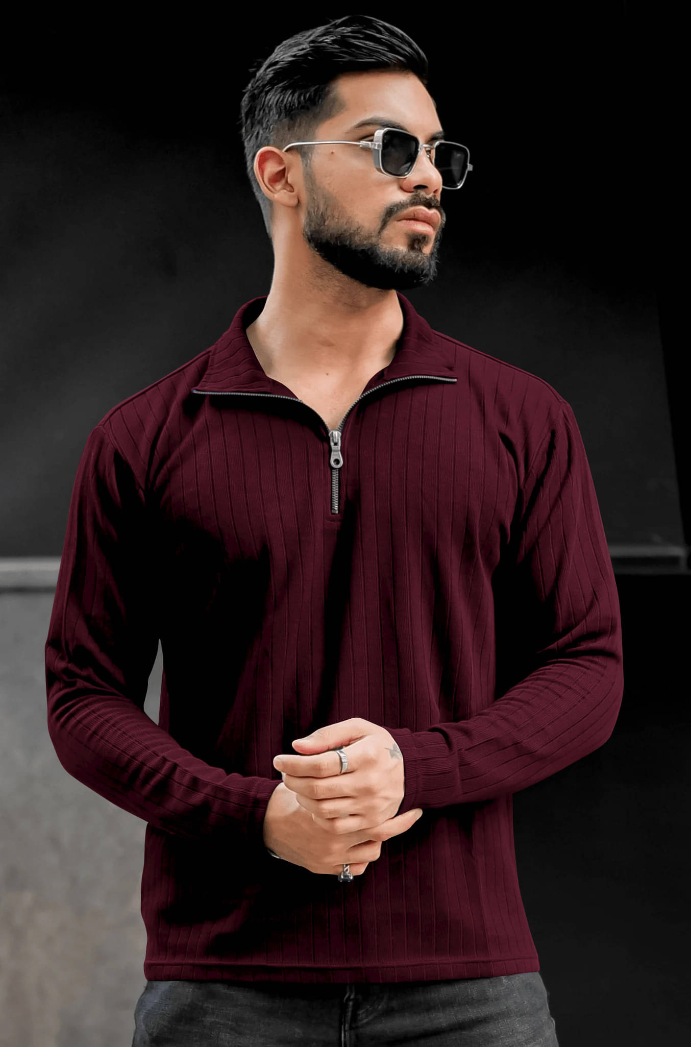     			Hoodler Men Cotton Blend Regular Fit Self Design Polo T Shirt ( Maroon )