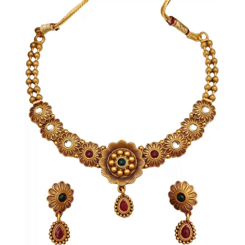     			J D Jewellers Golden Alloy Necklace Set ( Pack of 1 )