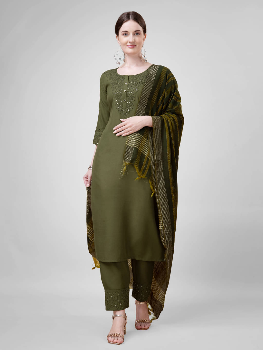     			KV Fashion Women Cotton Blend Embroidered Straight Kurti With Pants ( Sea Green )