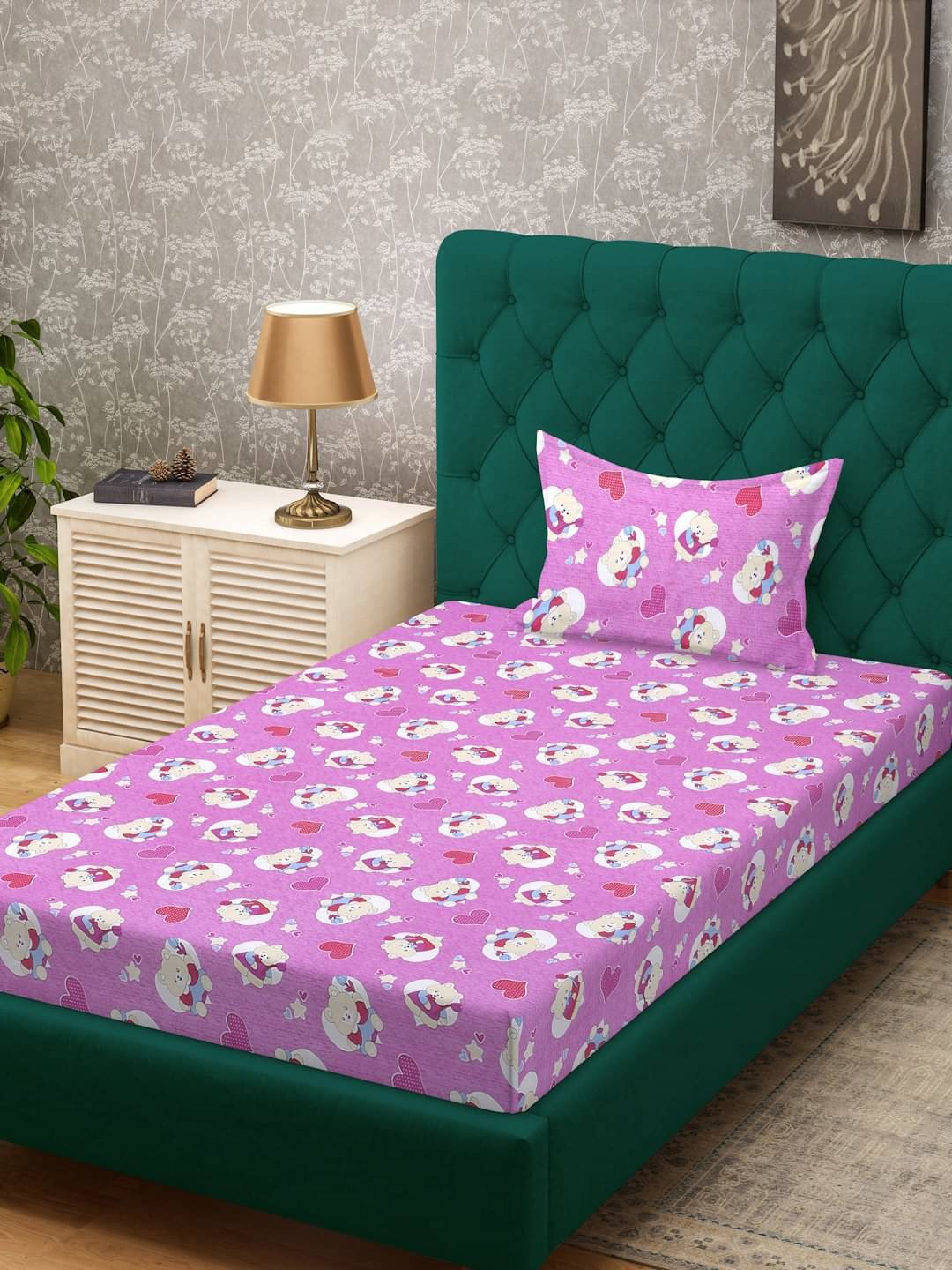     			Klotthe Cotton 1 Single Bedsheet with 1 Pillow Cover ( Purple )