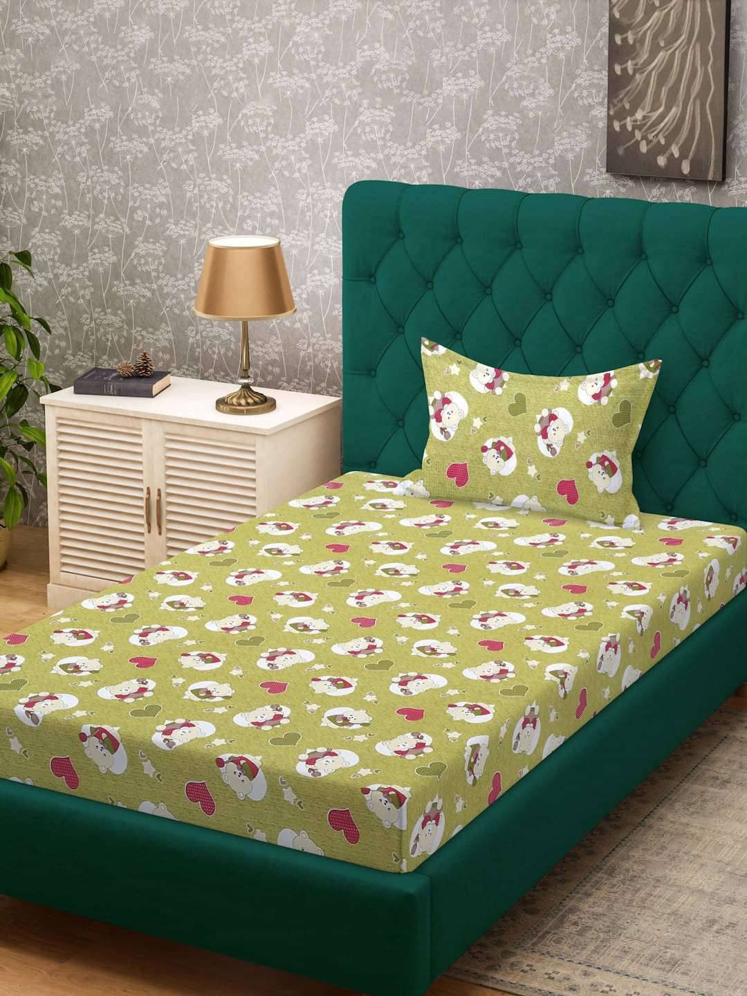 Klotthe Cotton 1 Single Bedsheet with 1 Pillow Cover ( Green )     			Klotthe Cotton 1 Single Bedsheet with 1 Pillow Cover ( Green )
