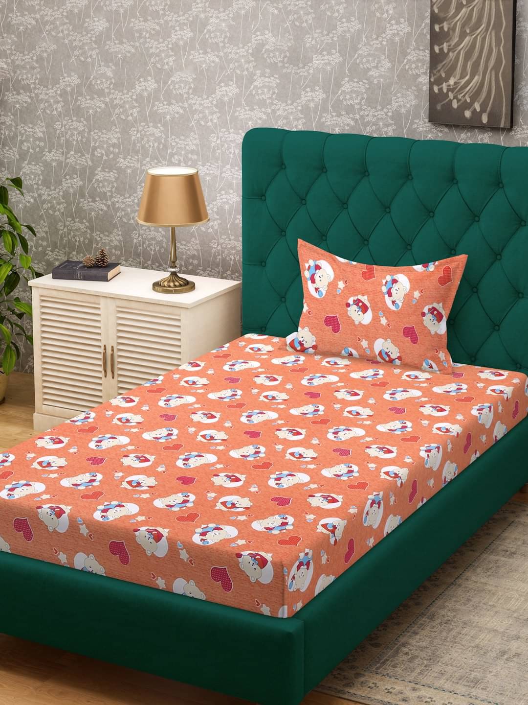     			Klotthe Cotton 1 Single Bedsheet with 1 Pillow Cover ( Orange )