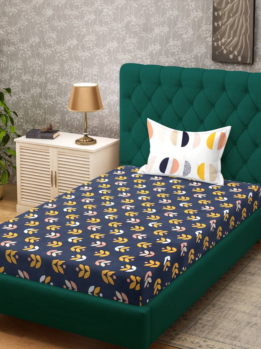     			Klotthe Poly Cotton 1 Single Bedsheet with 1 Pillow Cover ( Blue )