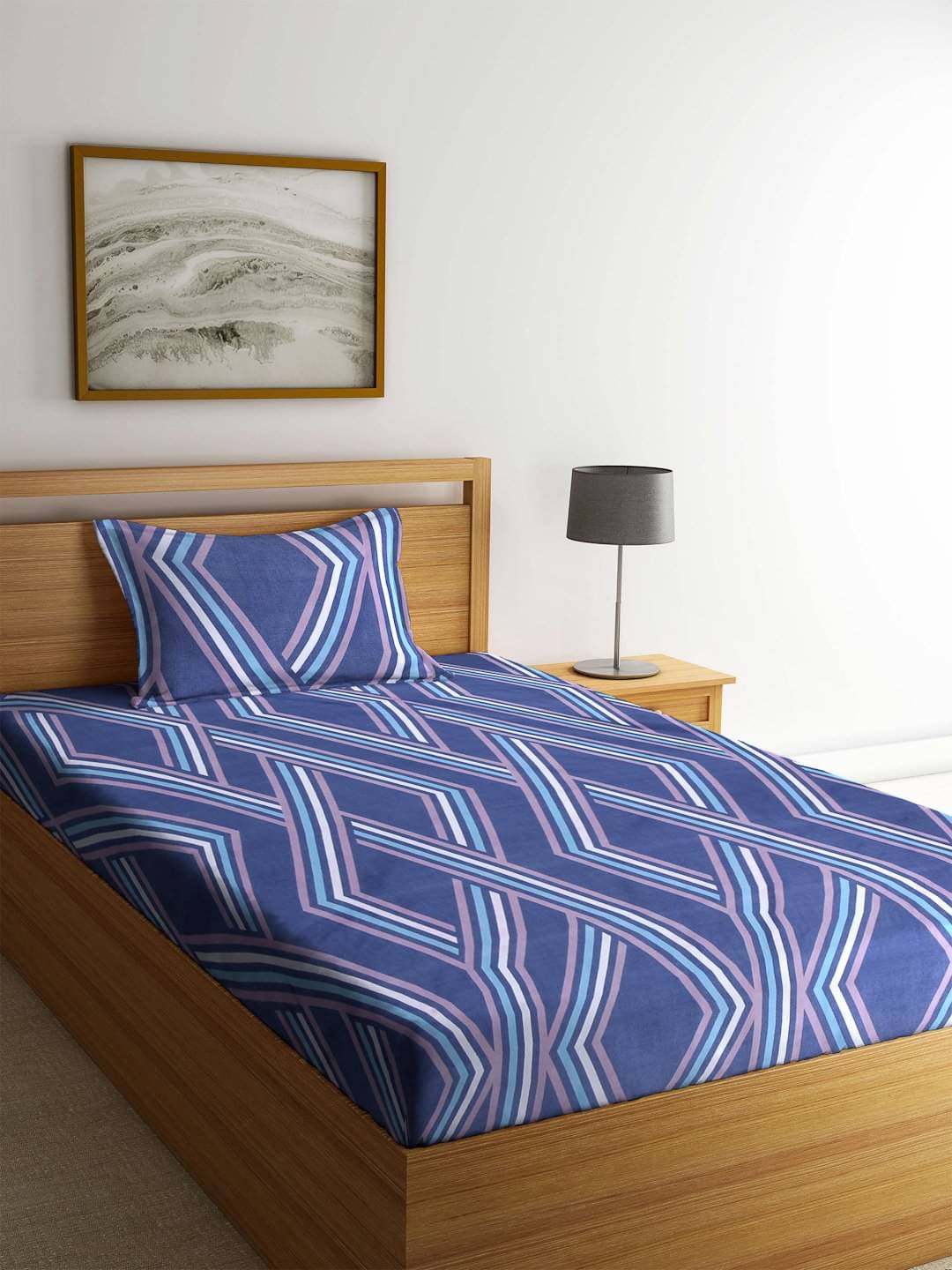    			Klotthe Poly Cotton 1 Single Bedsheet with 1 Pillow Cover ( Blue )