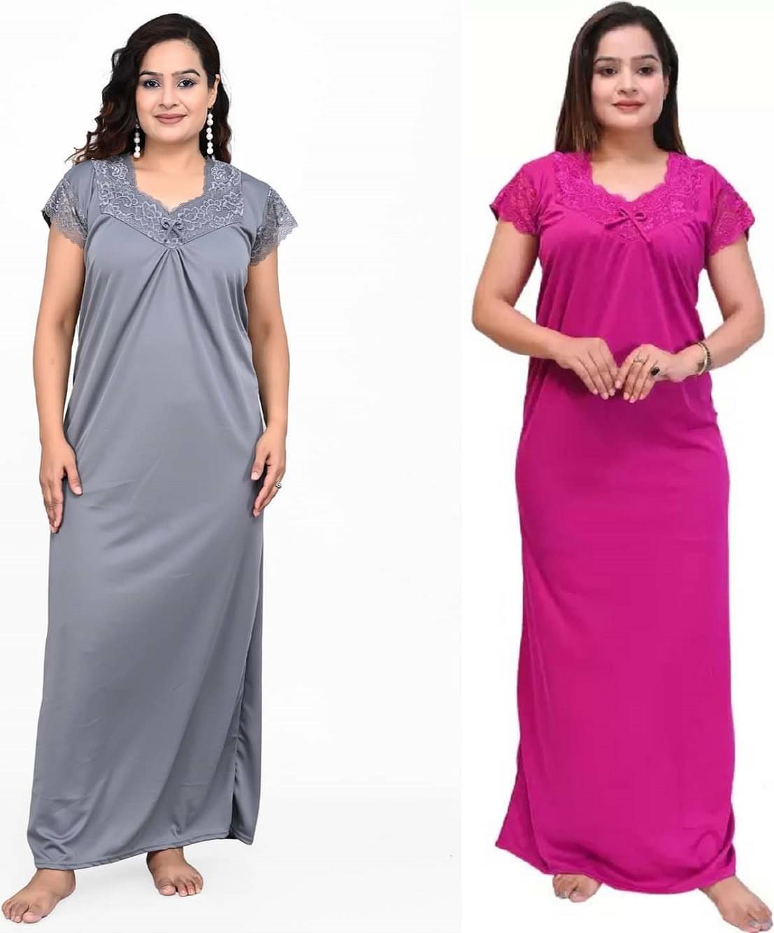     			MACGROW Pink Satin Women's Nightwear Nighty & Night Gowns ( Pack of 2 )