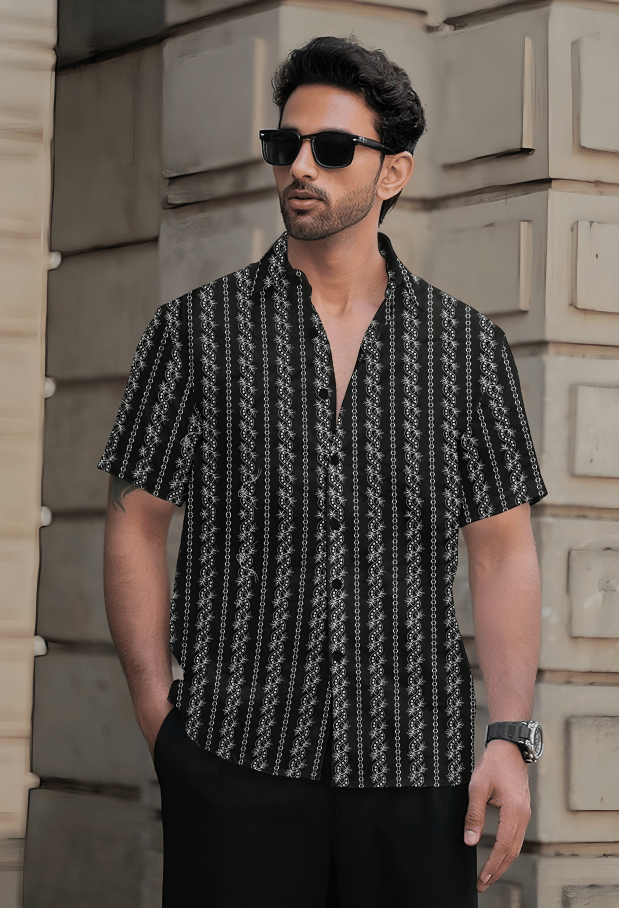 Mameru 100% Cotton Regular Fit Printed Half Sleeves Men's Casual Shirt - Black ( Pack of 1 ) Mameru 100% Cotton Regular Fit Printed Half Sleeves Men's Casual Shirt - Black ( Pack of 1 )