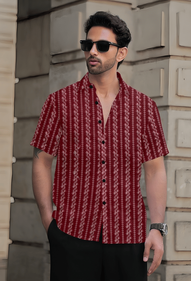     			Mameru 100% Cotton Regular Fit Printed Half Sleeves Men's Casual Shirt - Red ( Pack of 1 )