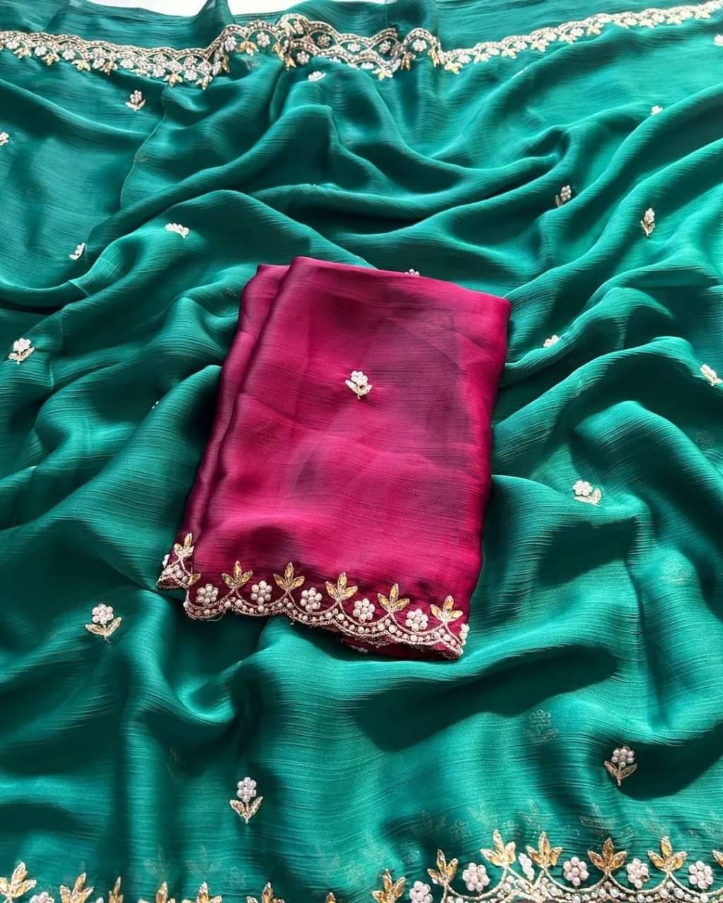     			Maruti Traders Chiffon Embroidered Saree With Unstitched Blouse Piece ( Sky Blue )