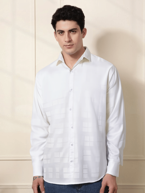 NEW-18 Cotton Blend Regular Fit Checks Full Sleeves Men's Casual Shirt - White ( Pack of 1 ) NEW-18 Cotton Blend Regular Fit Checks Full Sleeves Men's Casual Shirt - White ( Pack of 1 )