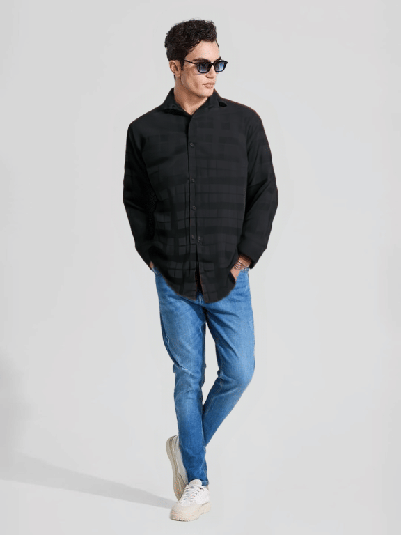 NEW-18 Cotton Blend Regular Fit Checks Full Sleeves Men's Casual Shirt - Black ( Pack of 1 )     			NEW-18 Cotton Blend Regular Fit Checks Full Sleeves Men's Casual Shirt - Black ( Pack of 1 )