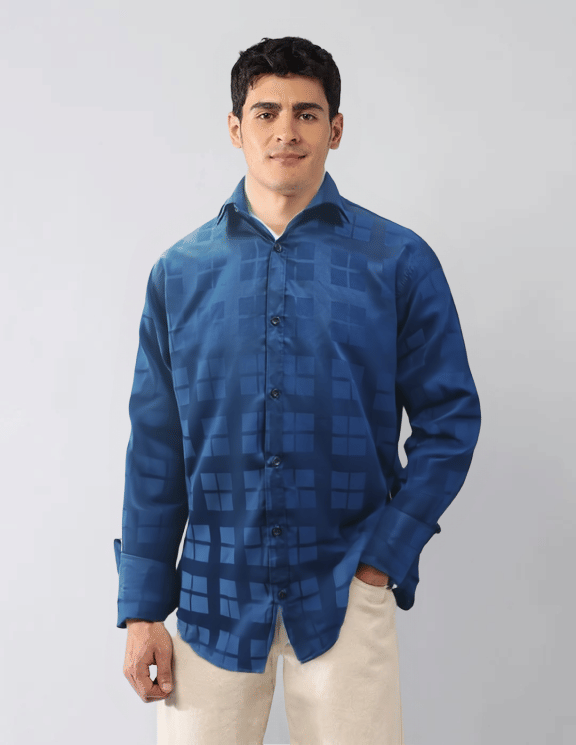     			NEW-18 Cotton Blend Regular Fit Checks Full Sleeves Men's Casual Shirt - Navy ( Pack of 1 )