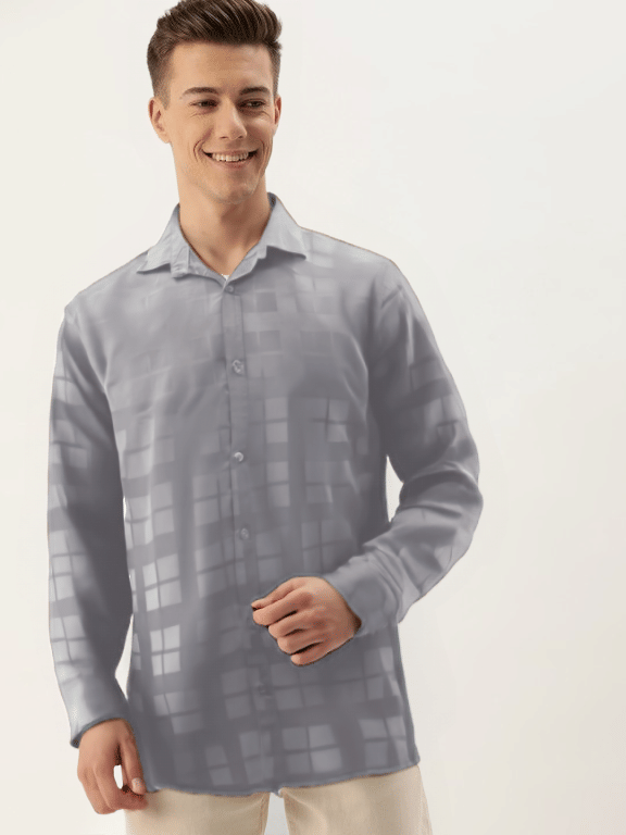     			NEW-18 Cotton Blend Regular Fit Checks Full Sleeves Men's Casual Shirt - Grey ( Pack of 1 )