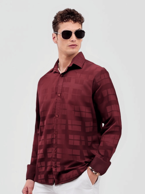     			NEW-18 Cotton Blend Regular Fit Checks Full Sleeves Men's Casual Shirt - Maroon ( Pack of 1 )