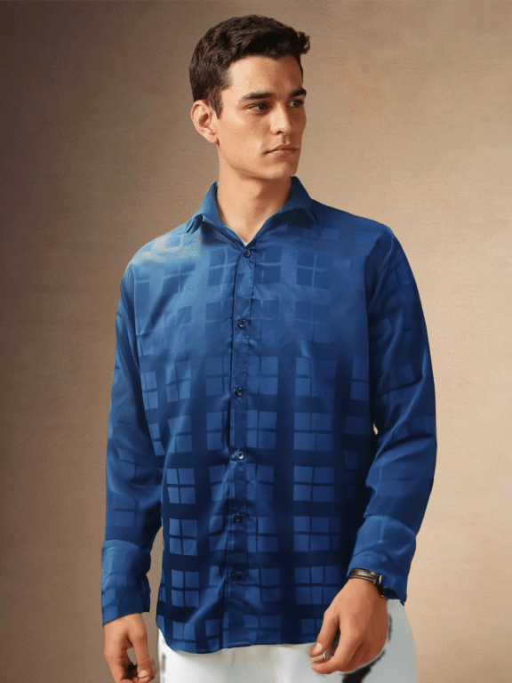    			NEW-18 Cotton Blend Regular Fit Checks Full Sleeves Men's Casual Shirt - Navy ( Pack of 1 )