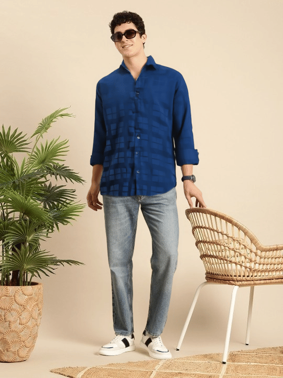     			NEW-18 Cotton Blend Regular Fit Checks Full Sleeves Men's Casual Shirt - Navy ( Pack of 1 )