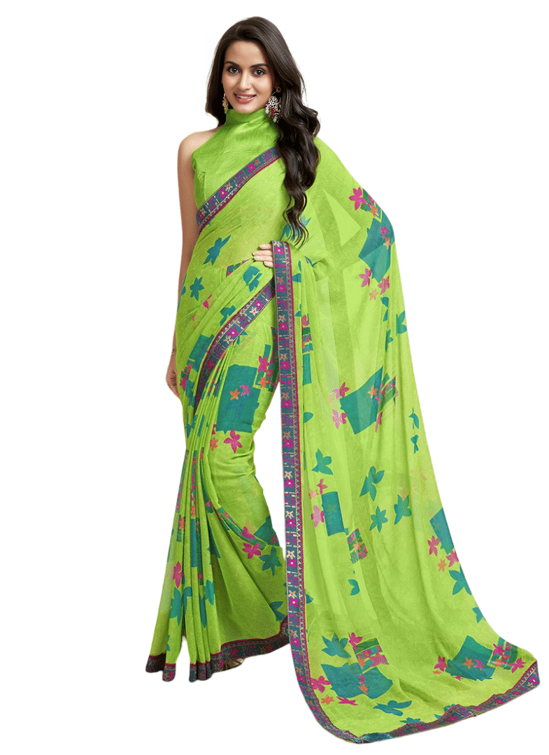 Nandini Creation Chiffon Colorblock Saree With Unstitched Blouse Piece ( Green ) Nandini Creation Chiffon Colorblock Saree With Unstitched Blouse Piece ( Green )