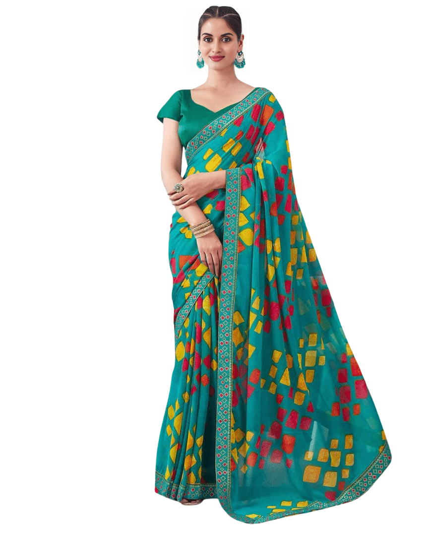     			Nandini Creation Chiffon Printed Saree With Unstitched Blouse Piece ( Green )