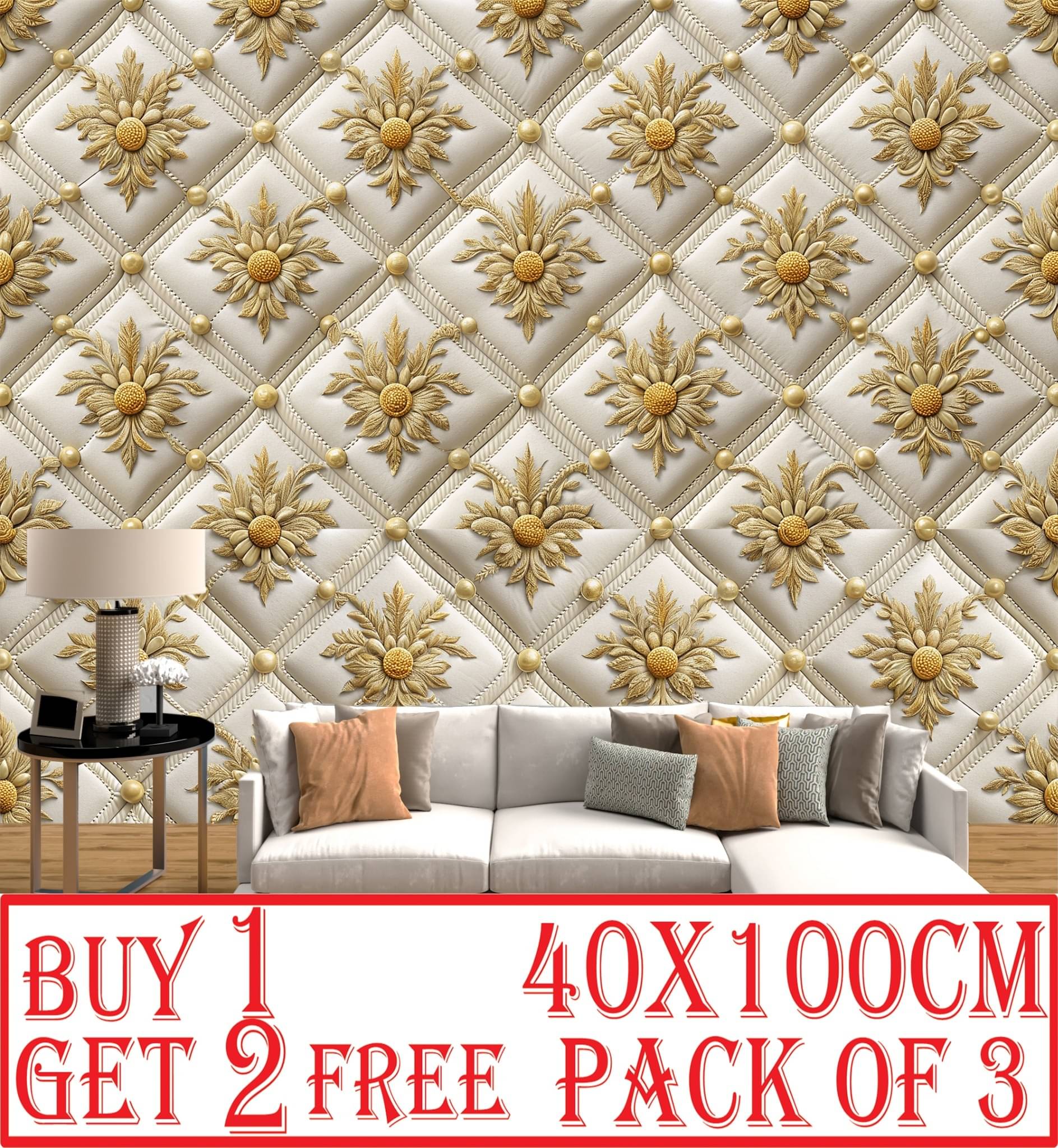     			PACK OF 3 | WALLPAPER – (40 x 100 CM) |  Royal 3D Self-Adhesive Vinyl Panels