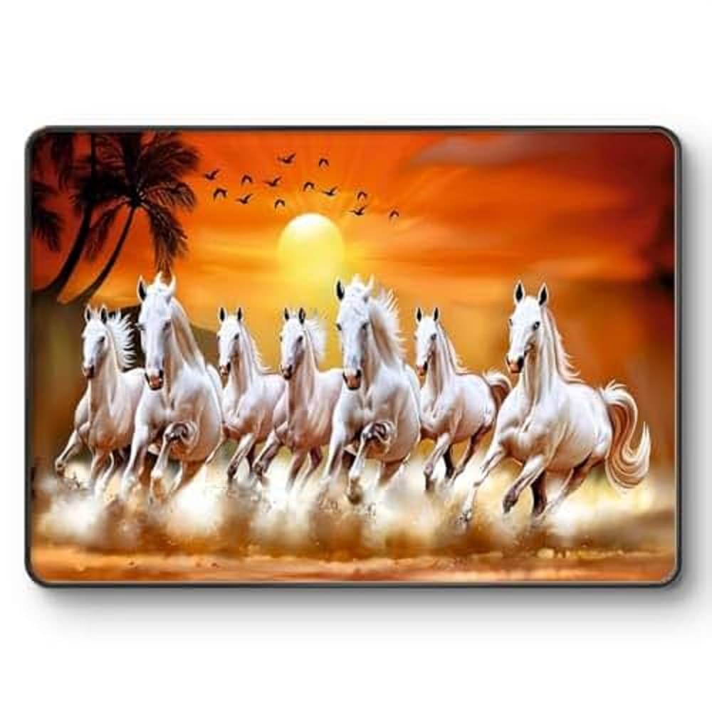     			SAF Vastu 7 Ruuning Horses Painting With Frame