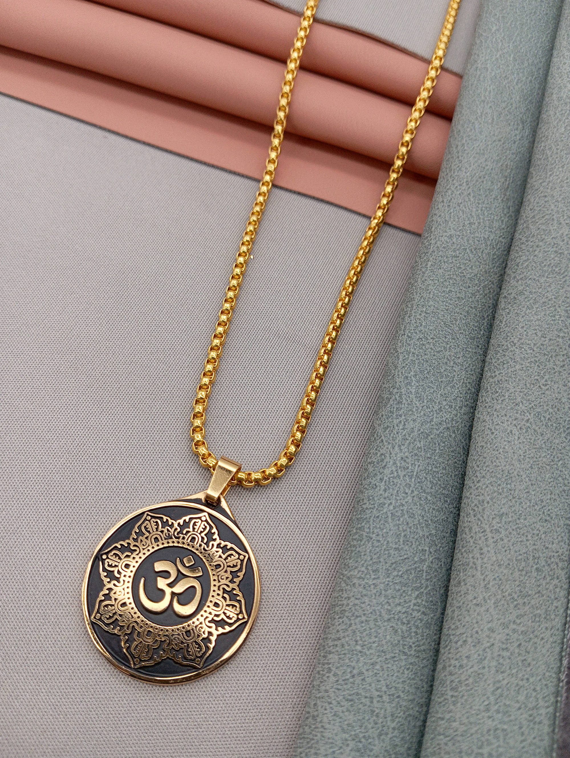 SHANKH-KRIVA Gold Religious Pendant With Chain ( Pack of 1 )     			SHANKH-KRIVA Gold Religious Pendant With Chain ( Pack of 1 )