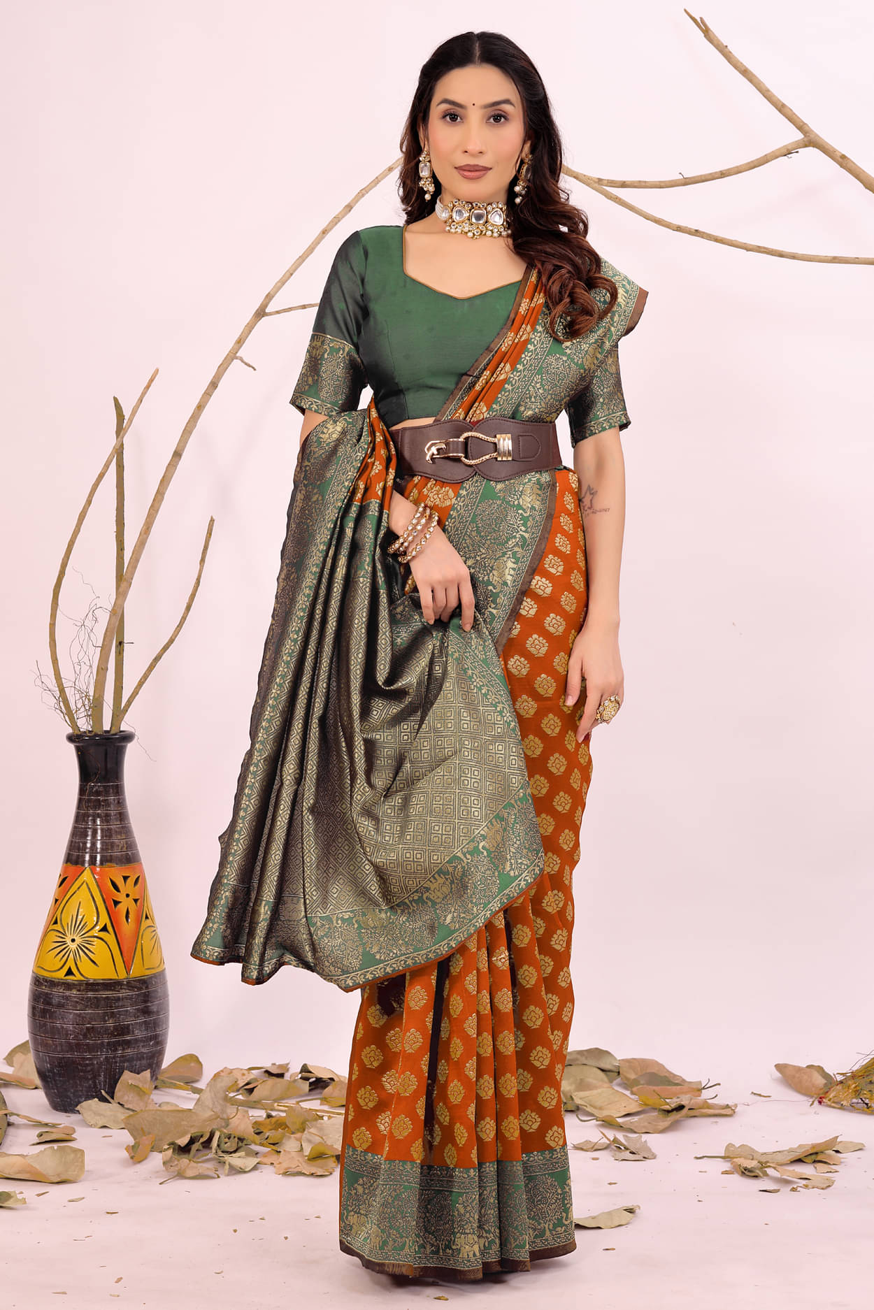 Saadhvi Art Silk Solid Saree With Unstitched Blouse Piece ( Orange )     			Saadhvi Art Silk Solid Saree With Unstitched Blouse Piece ( Orange )