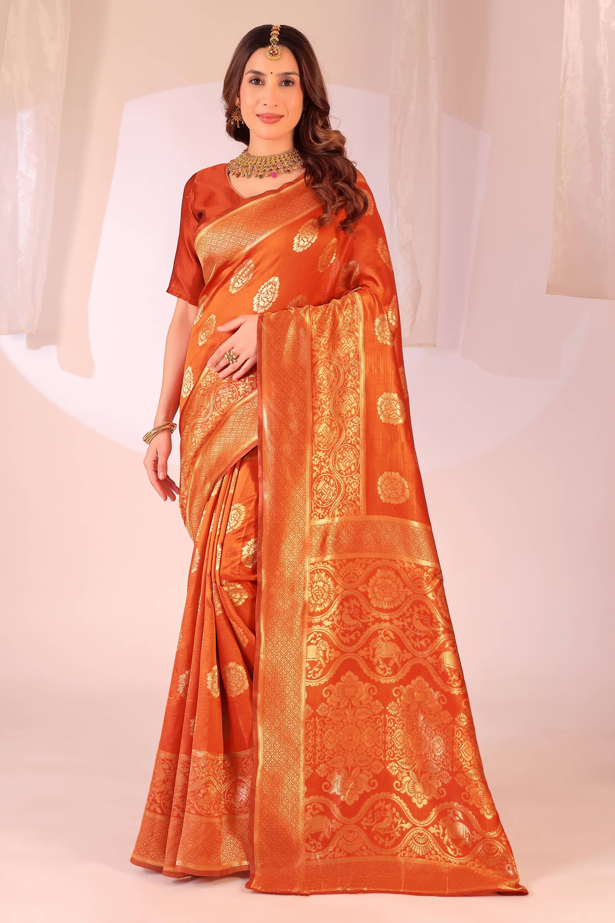 Saadhvi Art Silk Woven Saree With Unstitched Blouse Piece ( Orange ) Saadhvi Art Silk Woven Saree With Unstitched Blouse Piece ( Orange )