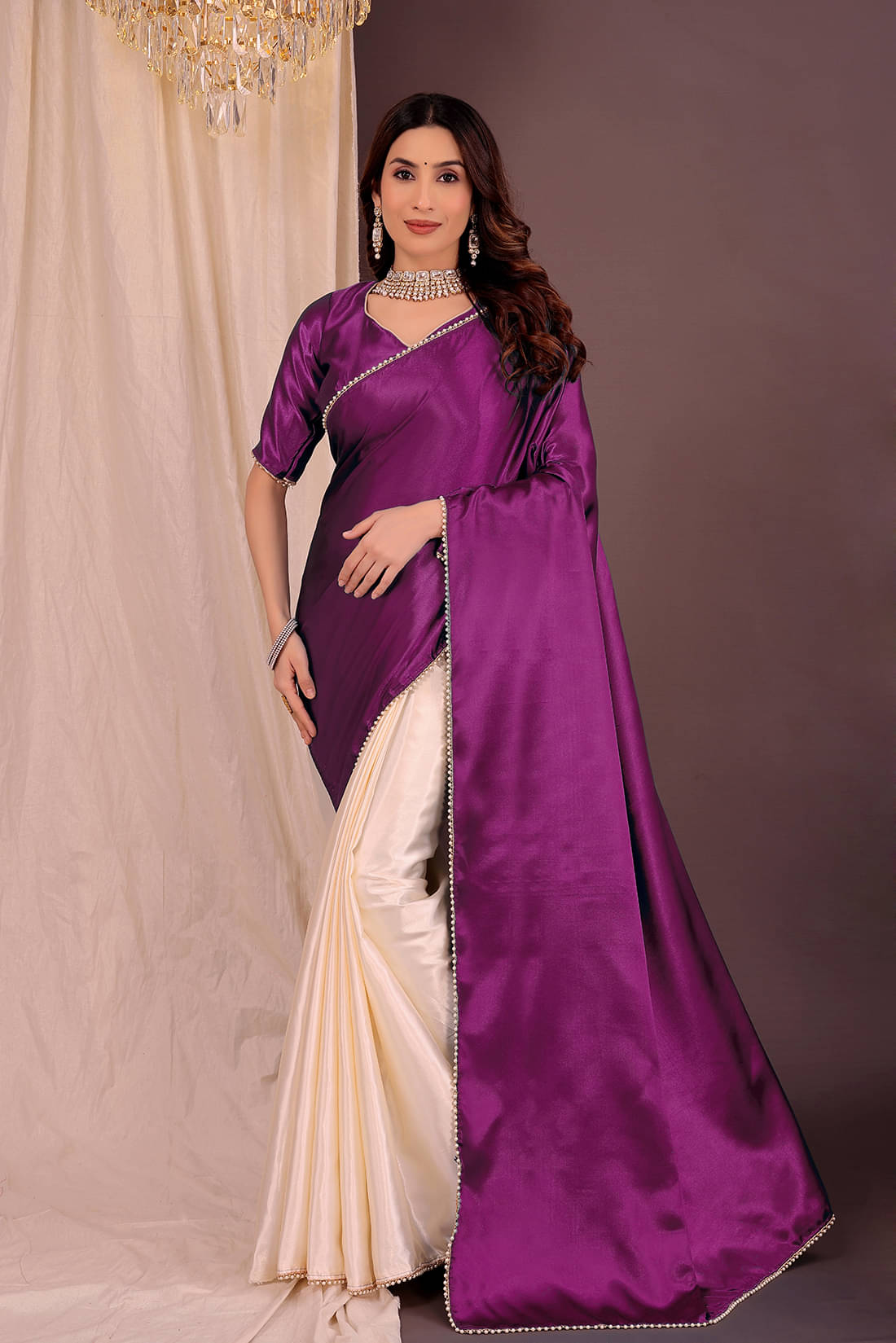 Saadhvi Satin Solid Saree With Unstitched Blouse Piece ( Wine ) Saadhvi Satin Solid Saree With Unstitched Blouse Piece ( Wine )