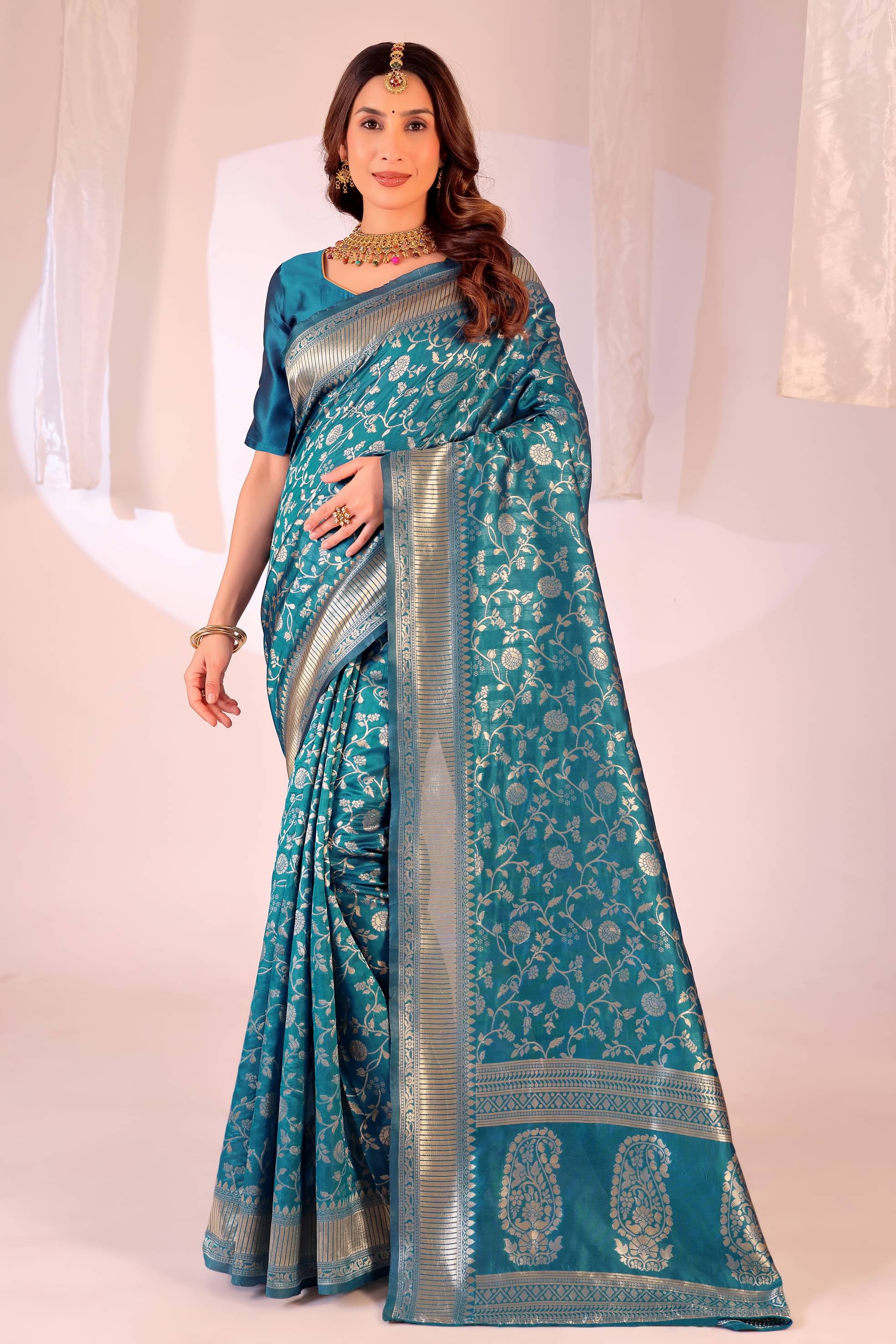 Samai Art Silk Woven Saree With Unstitched Blouse Piece ( Sky Blue ) Samai Art Silk Woven Saree With Unstitched Blouse Piece ( Sky Blue )