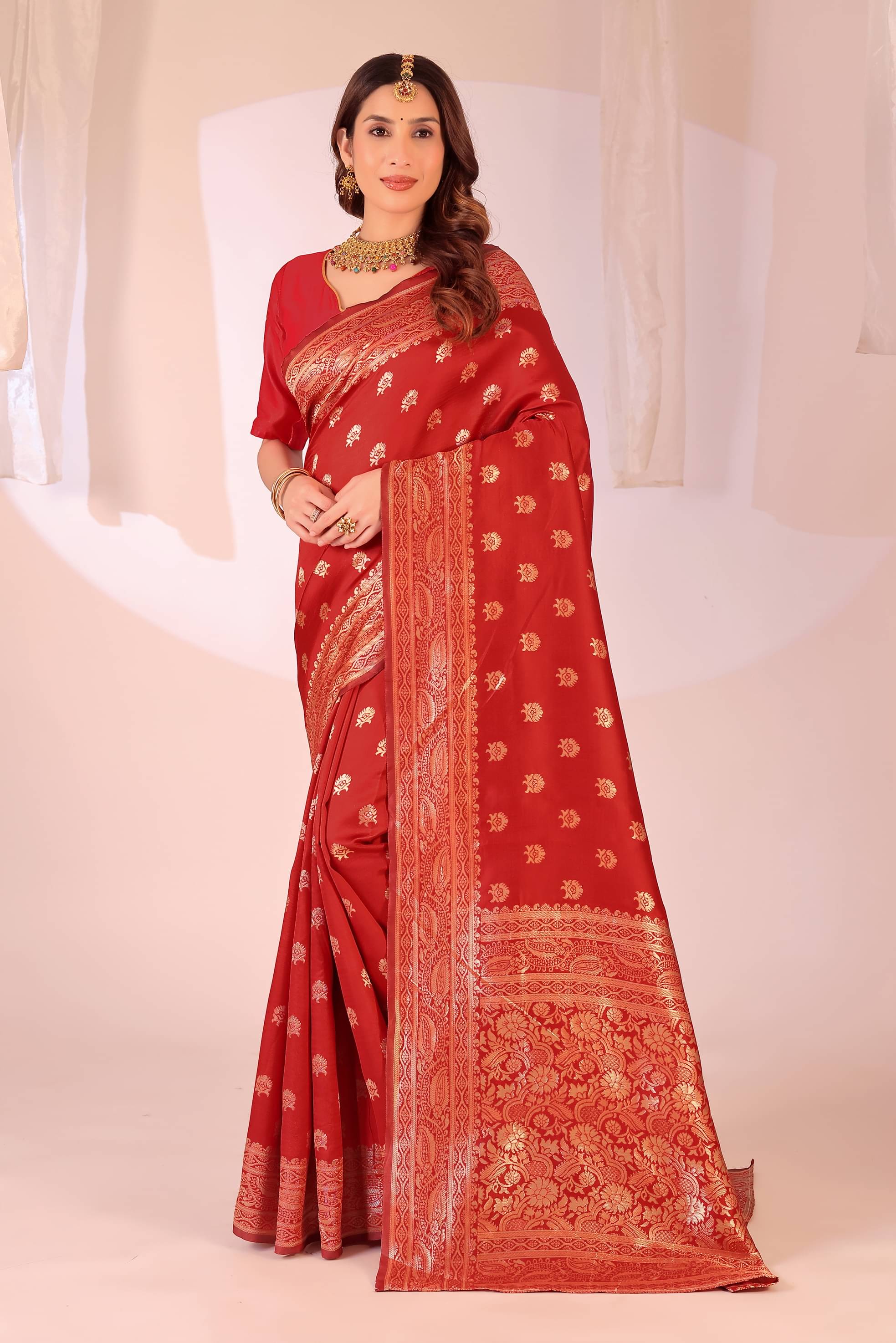 Samai Art Silk Woven Saree With Unstitched Blouse Piece ( Red ) Samai Art Silk Woven Saree With Unstitched Blouse Piece ( Red )