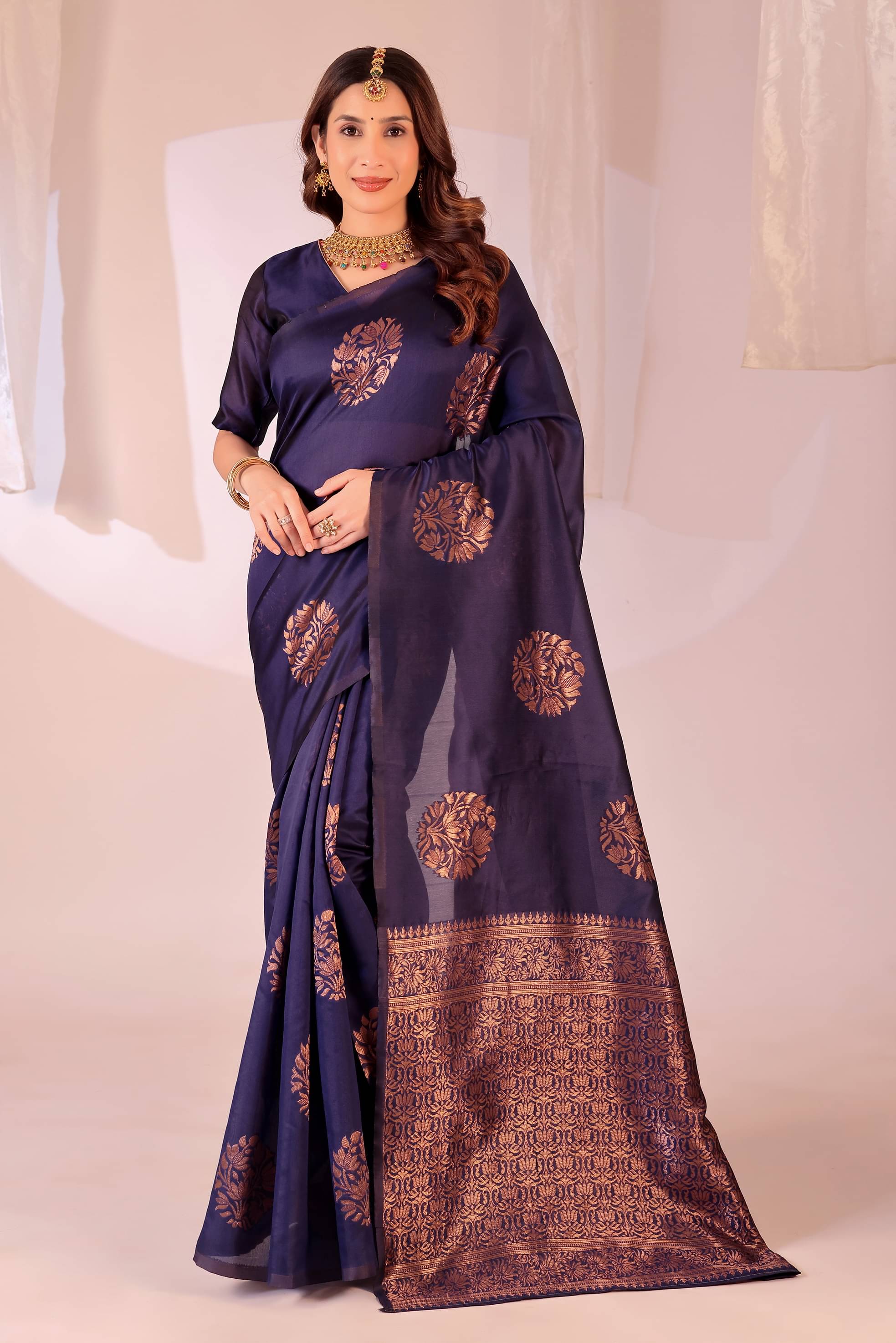 Samai Art Silk Woven Saree With Unstitched Blouse Piece ( Navy Blue ) Samai Art Silk Woven Saree With Unstitched Blouse Piece ( Navy Blue )