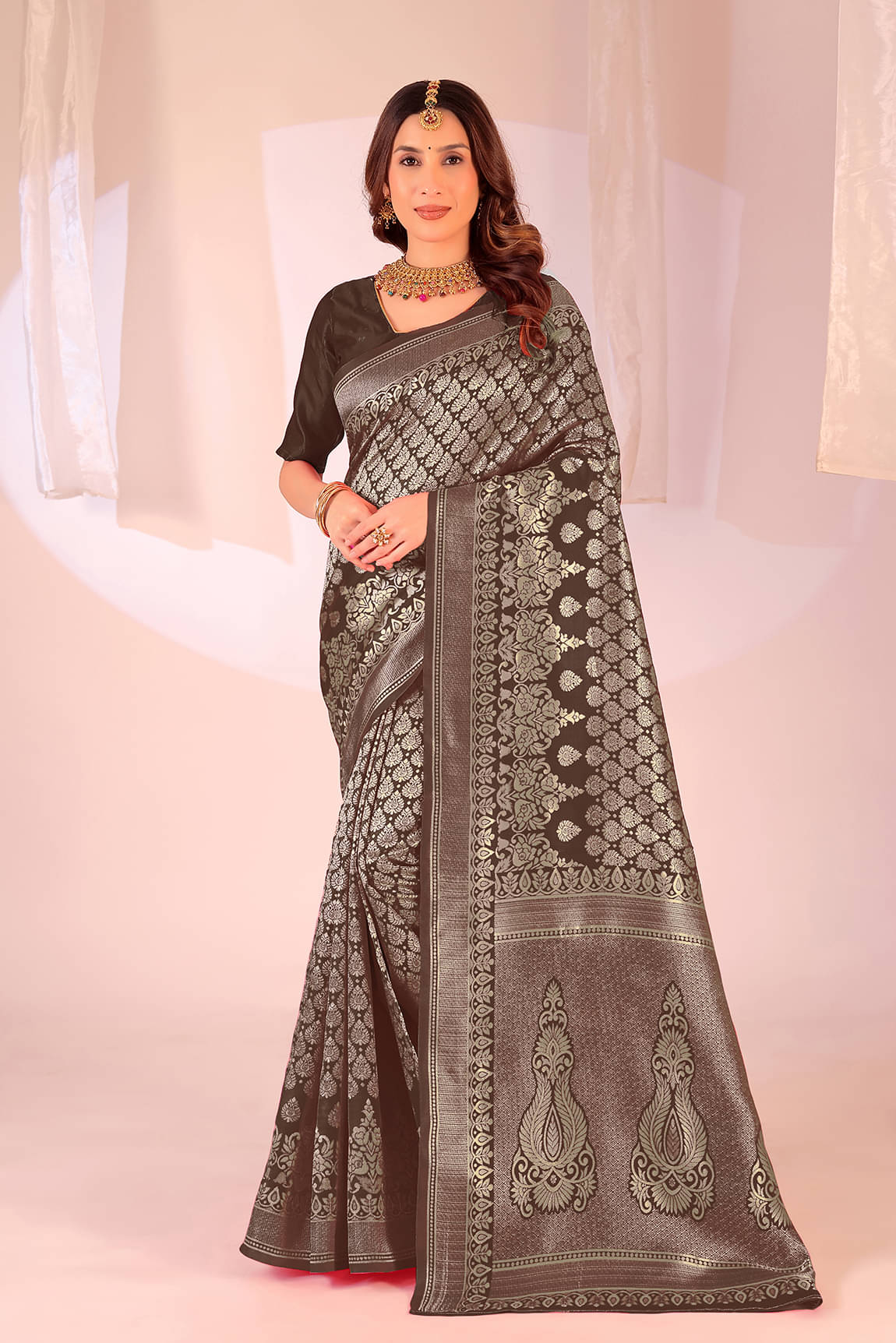     			Samai Art Silk Woven Saree With Unstitched Blouse Piece ( Brown )