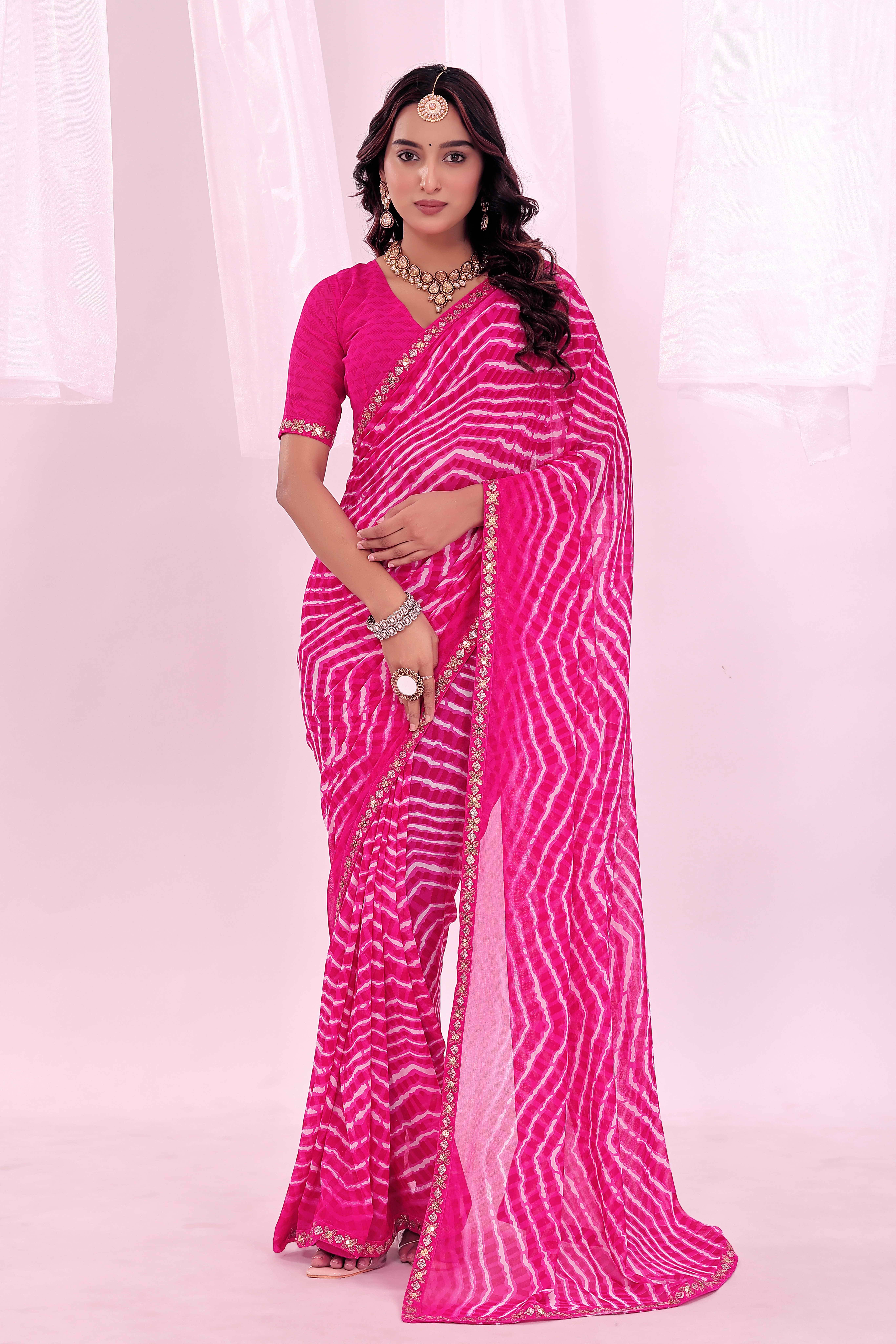Samai Georgette Solid Saree With Unstitched Blouse Piece ( Pink ) Samai Georgette Solid Saree With Unstitched Blouse Piece ( Pink )