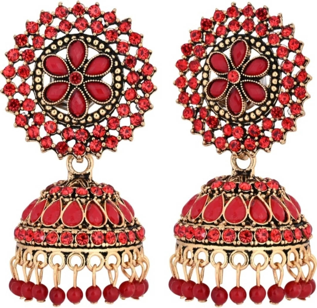     			Shree Ju Red Jhumki Earrings ( Pack of 1 )