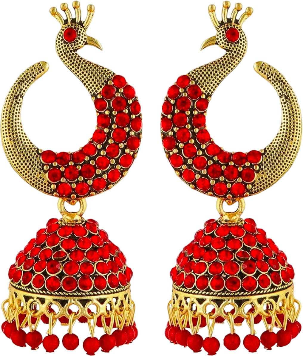    			Shree Ju Red Jhumki Earrings ( Pack of 1 )