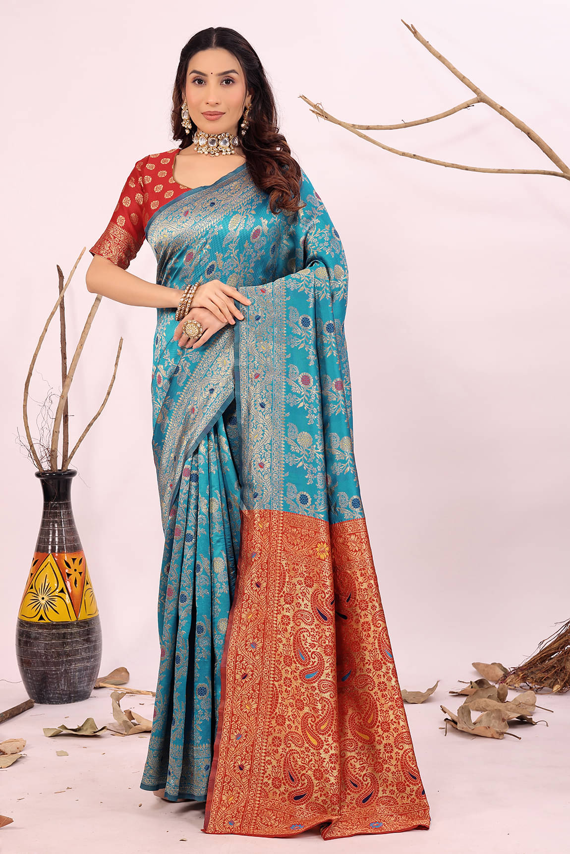    			Suntex Art Silk Solid Saree With Unstitched Blouse Piece ( Sky Blue )
