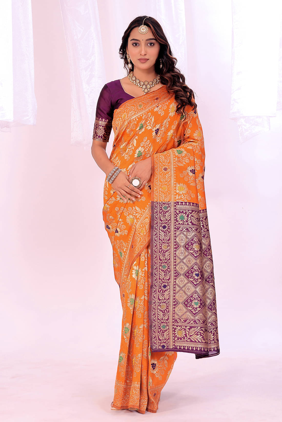 Suntex Art Silk Solid Saree With Unstitched Blouse Piece ( Orange ) Suntex Art Silk Solid Saree With Unstitched Blouse Piece ( Orange )