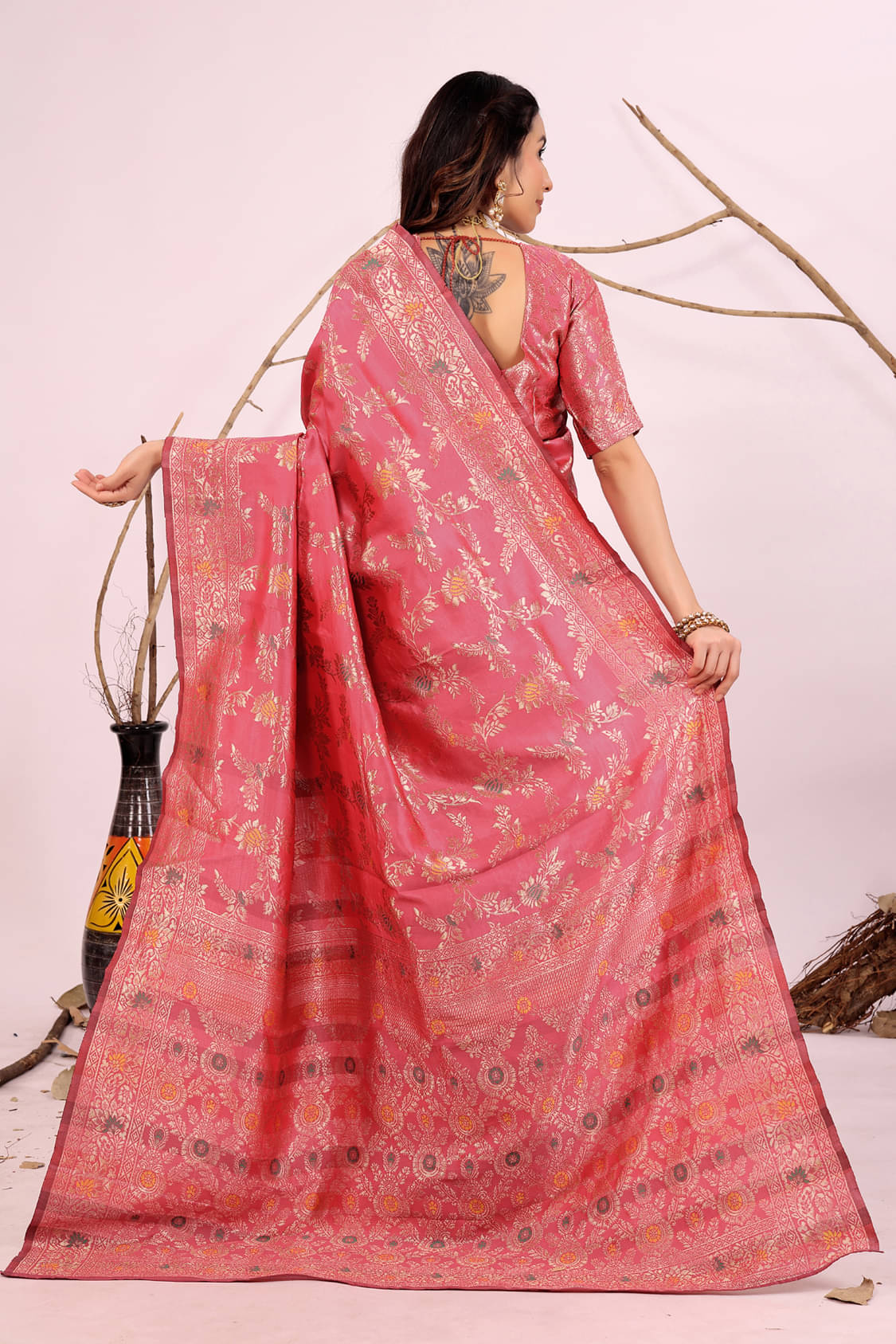 Suntex Art Silk Solid Saree With Unstitched Blouse Piece ( Peach ) Suntex Art Silk Solid Saree With Unstitched Blouse Piece ( Peach )