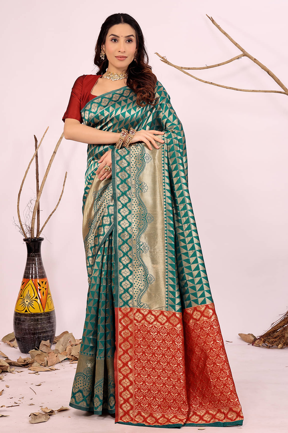 Suntex Art Silk Woven Saree With Unstitched Blouse Piece ( Rama ) Suntex Art Silk Woven Saree With Unstitched Blouse Piece ( Rama )