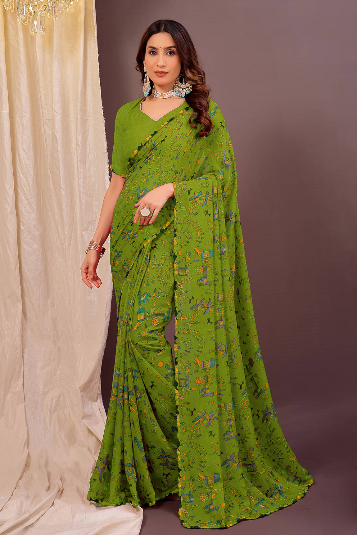 Suntex Georgette Solid Saree With Unstitched Blouse Piece ( Green ) Suntex Georgette Solid Saree With Unstitched Blouse Piece ( Green )