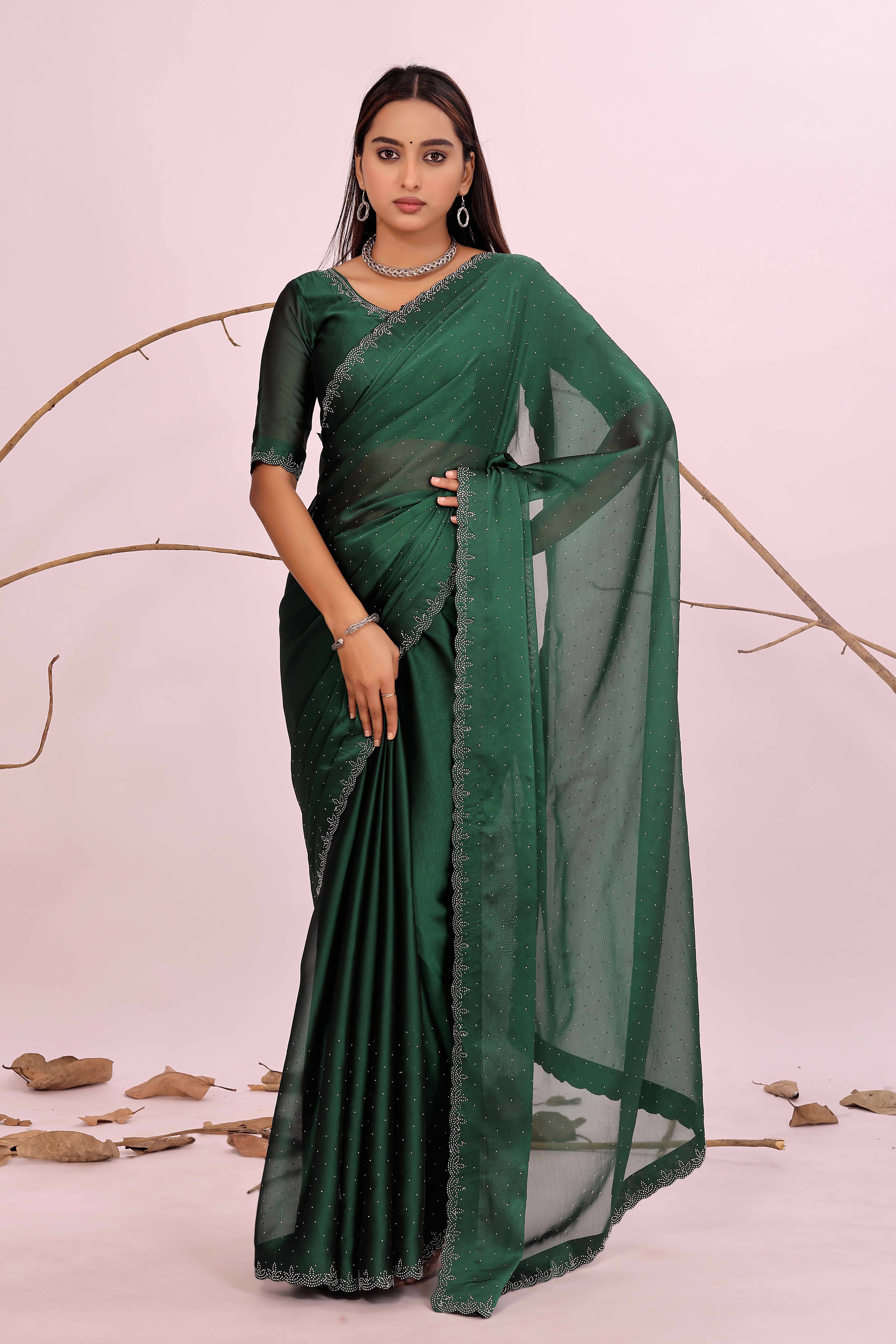 Suntex Organza Solid Saree With Unstitched Blouse Piece ( Green ) Suntex Organza Solid Saree With Unstitched Blouse Piece ( Green )