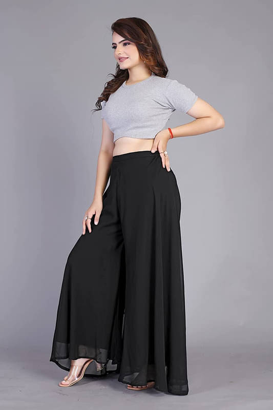 Tavisshi Women Georgette Palazzo ( Black )     			Tavisshi Women Georgette Palazzo ( Black )