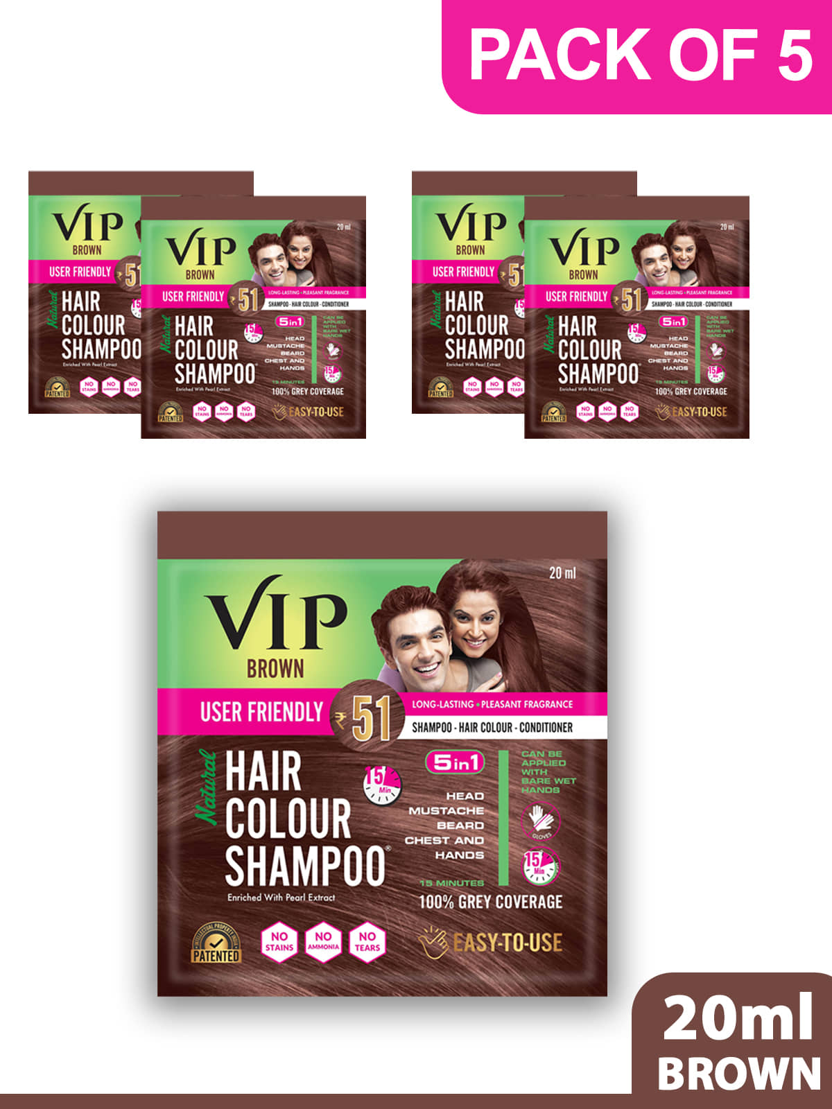 VIP Hair Colour Shampoo Natural Permanent Hair Color 100 mL Brown