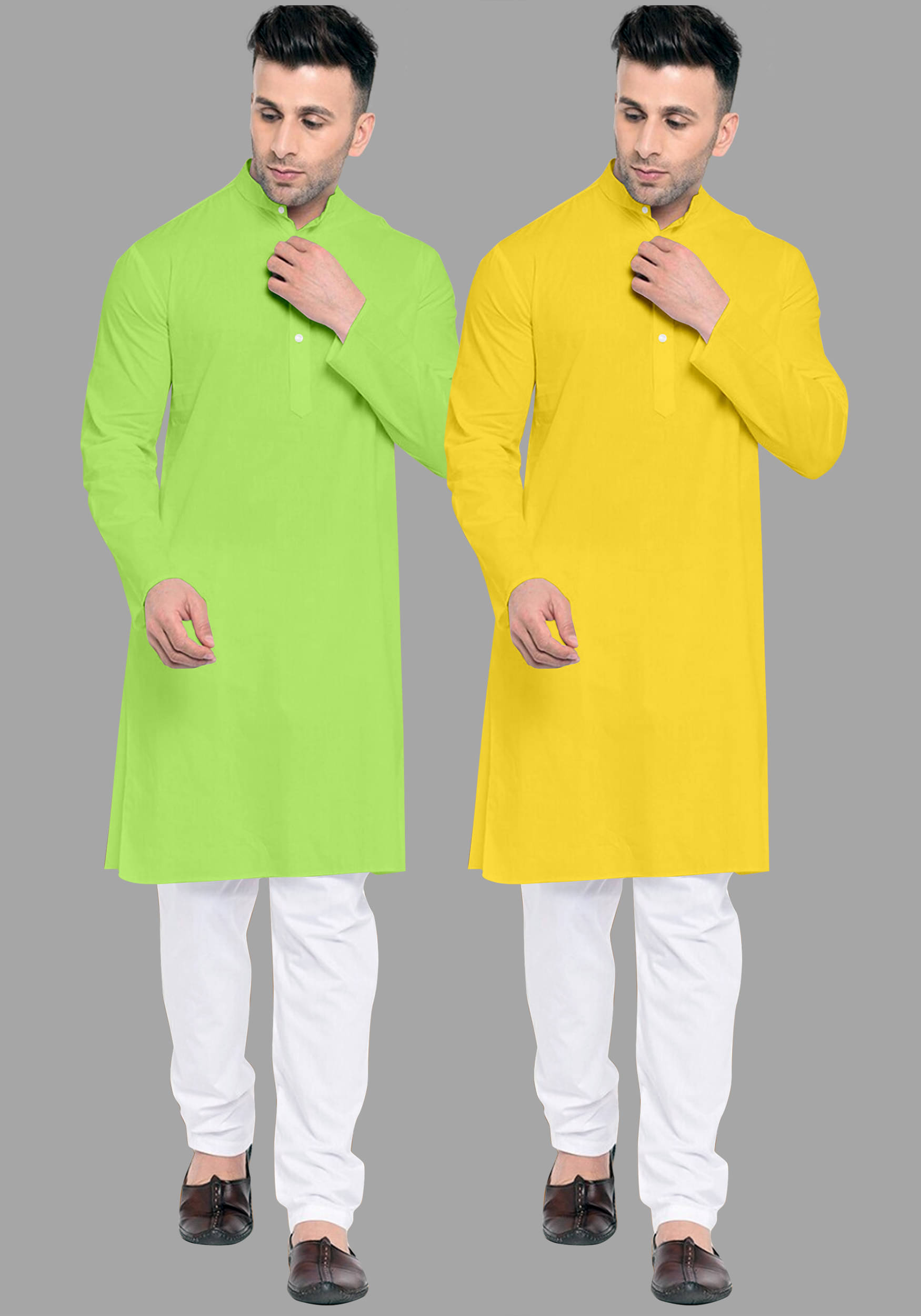     			VS MALL Yellow Cotton Blend Regular Fit Men's Kurta Pyjama Set ( Pack of 2 )
