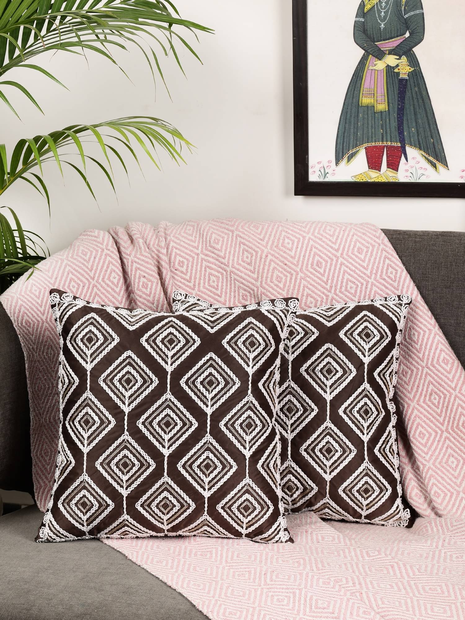     			tanlooms Set of 2 Velvet Abstract Square Cushion Cover (40X40)cm - Brown