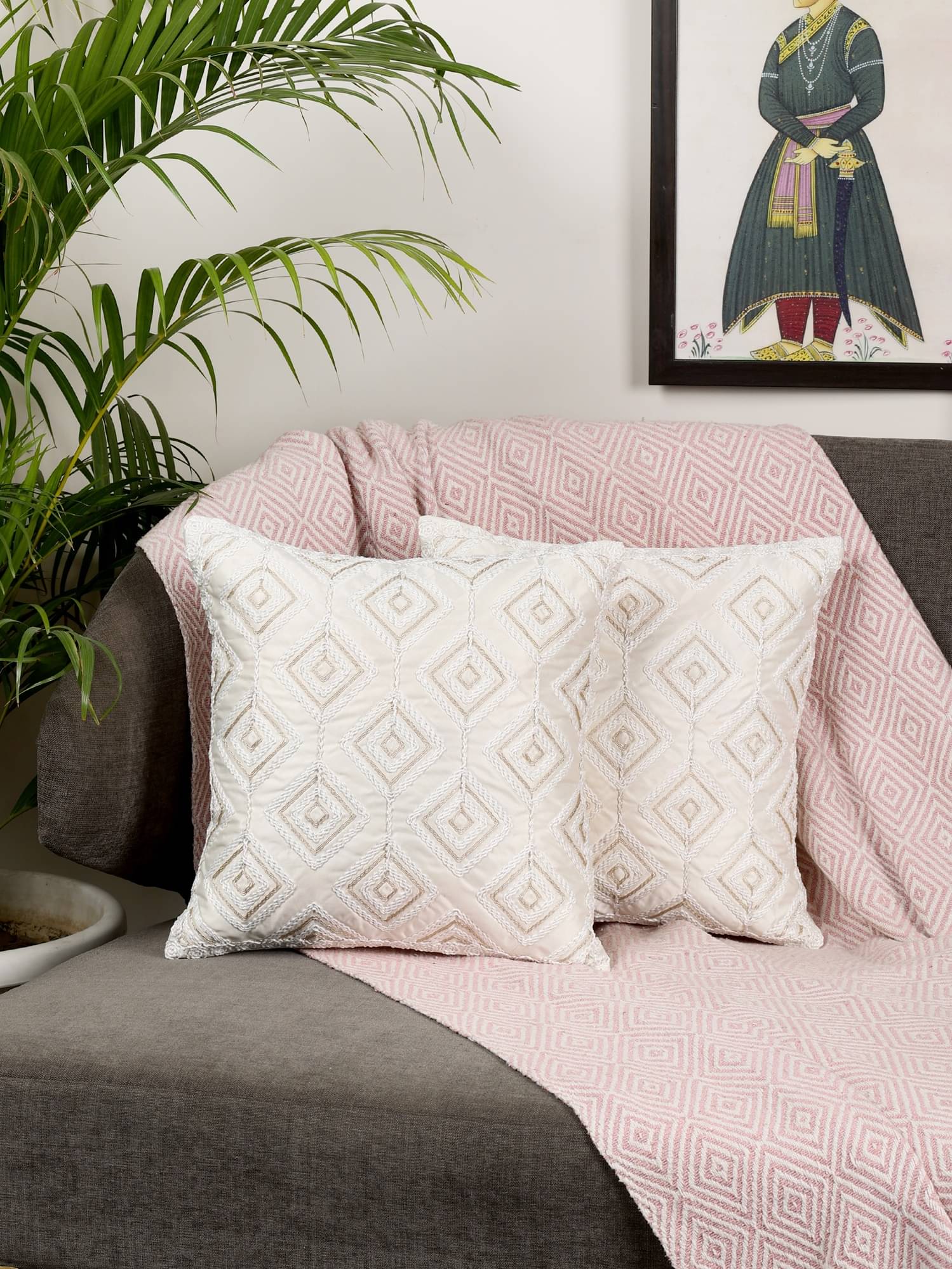     			tanlooms Set of 2 Velvet Abstract Square Cushion Cover (40X40)cm - Cream