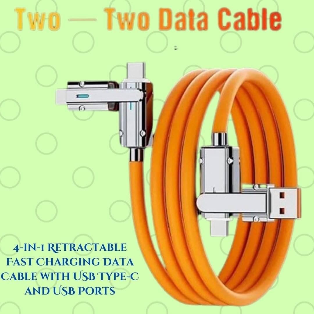     			100w Super Fast Charging Type-C Data Cable Dual Ports 4 in 1 1 Silica Gel Retractable Portable 4 in 1 Micro Usb Type C Charger Cable 2 in 2 Pd Fast Usb Cable