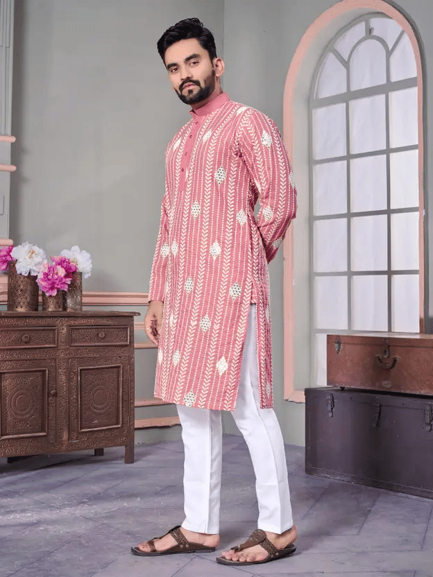 AAPSKA Pink Blended Men's Regular Kurta ( Pack of 1 ) AAPSKA Pink Blended Men's Regular Kurta ( Pack of 1 )